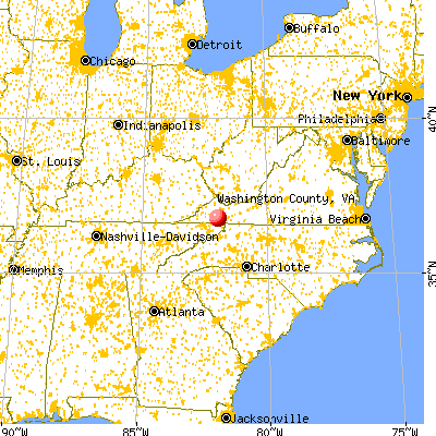 Washington County, VA map from a distance