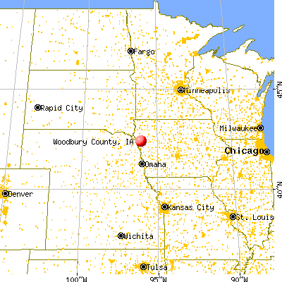 Woodbury County, IA map from a distance