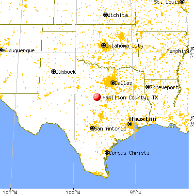 Hamilton County, TX map from a distance