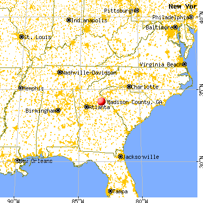 Madison County, GA map from a distance