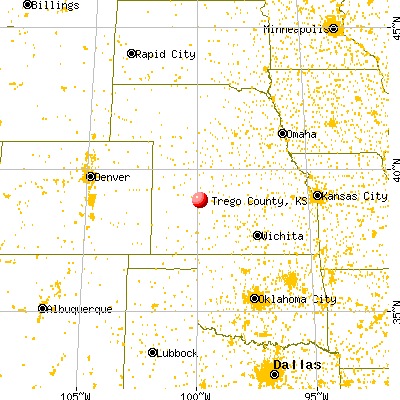 Trego County, KS map from a distance