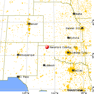 Hansford County, TX map from a distance