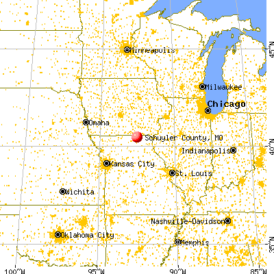 Schuyler County, MO map from a distance