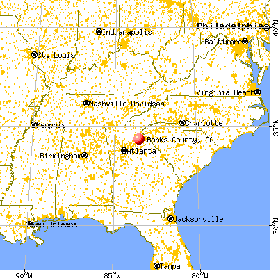 Banks County, GA map from a distance