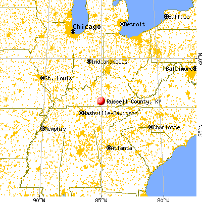 Russell County, KY map from a distance