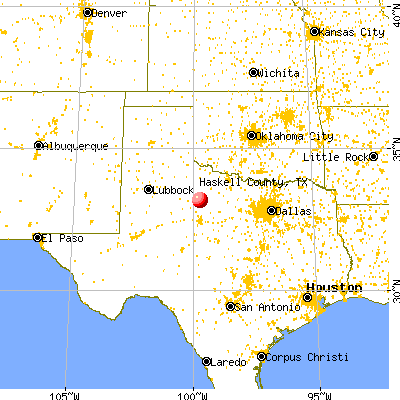 Haskell County, TX map from a distance