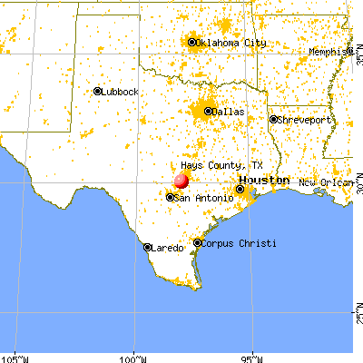 Hays County, TX map from a distance