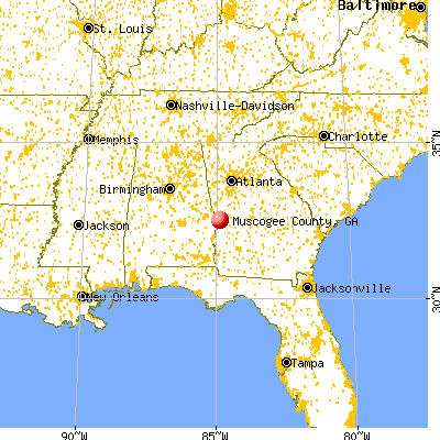Muscogee County, GA map from a distance
