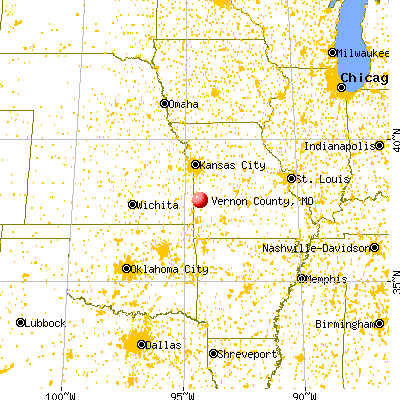 Vernon County, MO map from a distance