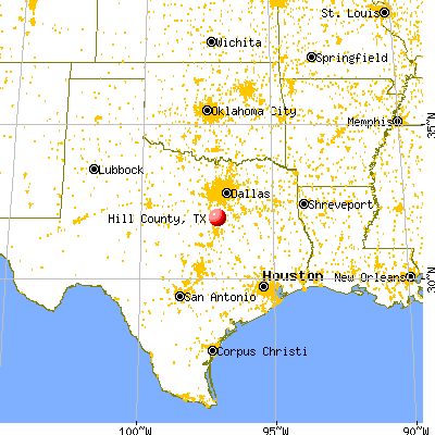 Hill County, TX map from a distance