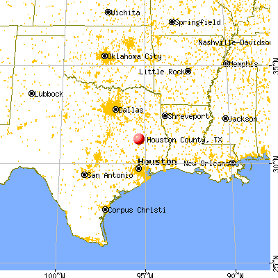 Houston County, TX map from a distance