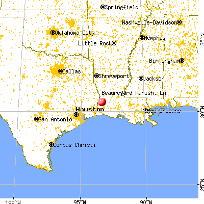 Beauregard Parish, LA map from a distance