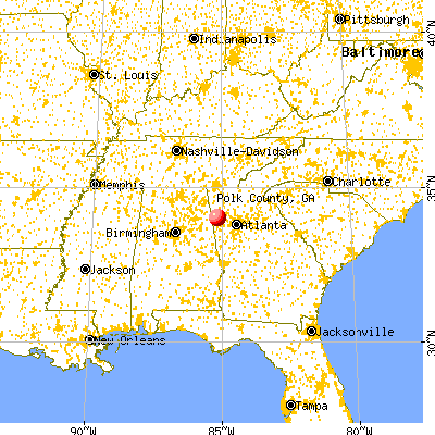 Polk County, GA map from a distance