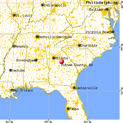 Putnam County, GA map from a distance