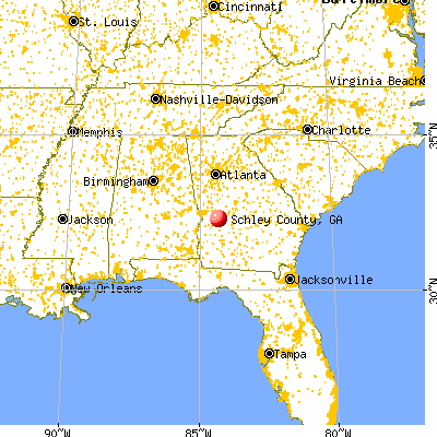 Schley County, GA map from a distance