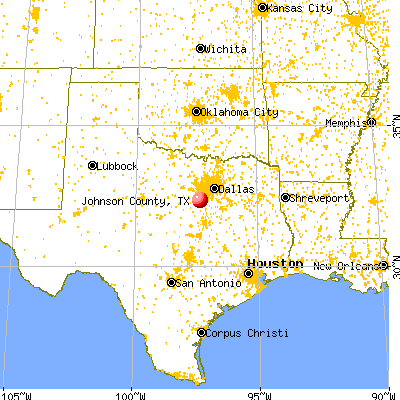 Johnson County, TX map from a distance