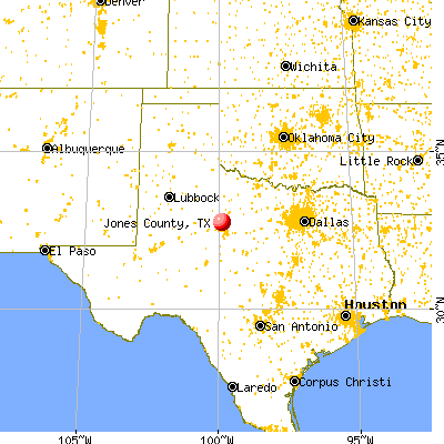 Jones County, TX map from a distance