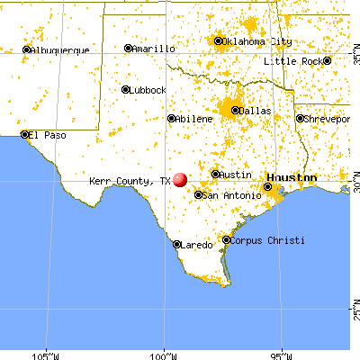 Kerr County, TX map from a distance