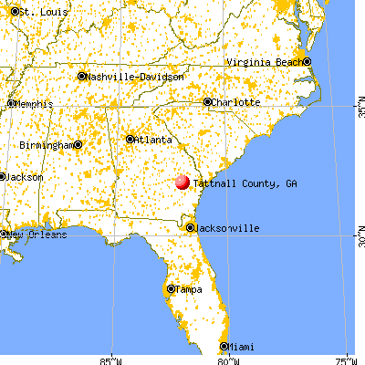 Tattnall County, GA map from a distance