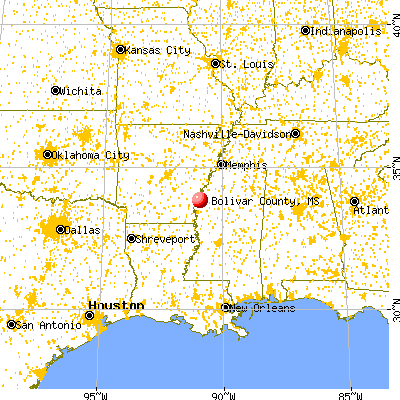 Bolivar County, MS map from a distance