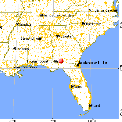 Thomas County, GA map from a distance