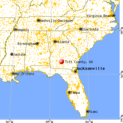 Tift County, GA map from a distance