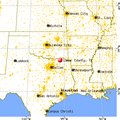 Lamar County, TX map from a distance