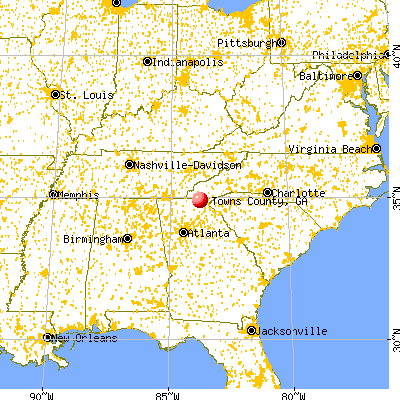 Towns County, GA map from a distance
