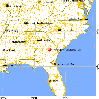 Treutlen County, GA map from a distance
