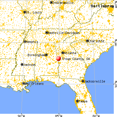 Troup County, GA map from a distance