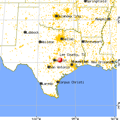 Lee County, TX map from a distance