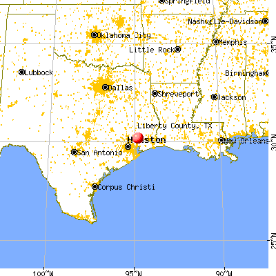 Liberty County, TX map from a distance