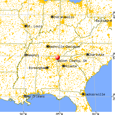 Walker County, GA map from a distance