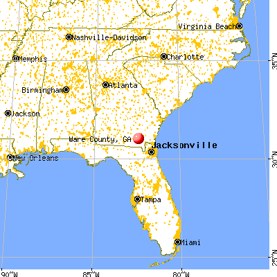 Ware County, GA map from a distance