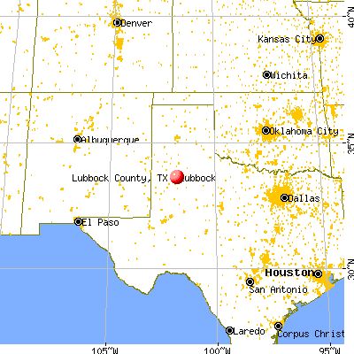 Lubbock County, TX map from a distance