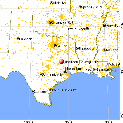 Madison County, TX map from a distance