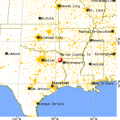 Marion County, TX map from a distance
