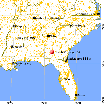 Worth County, GA map from a distance