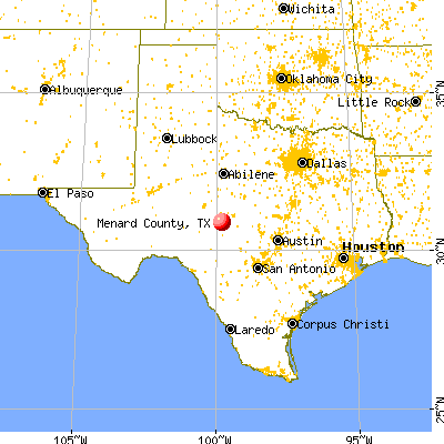 Menard County, TX map from a distance