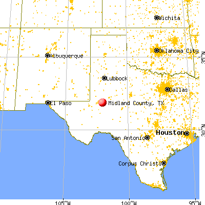 Midland County, TX map from a distance