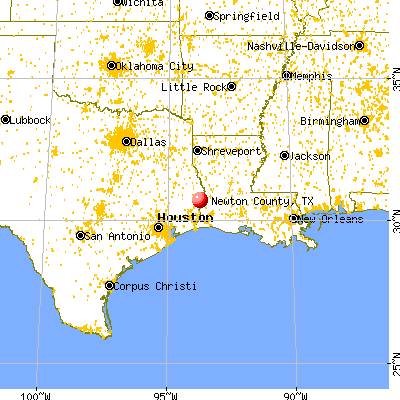Newton County, TX map from a distance
