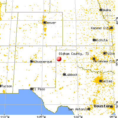Oldham County, TX map from a distance