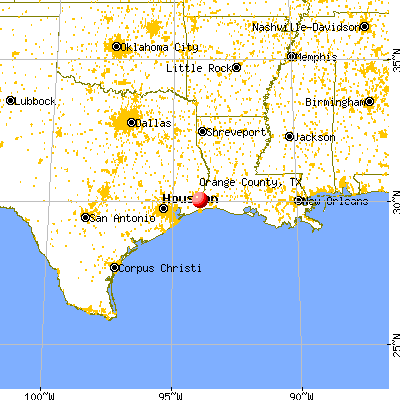 Orange County, TX map from a distance