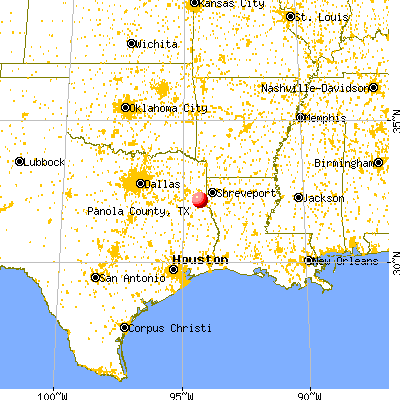 Panola County, TX map from a distance