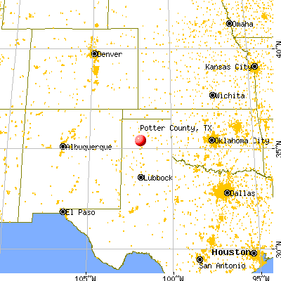 Potter County, TX map from a distance
