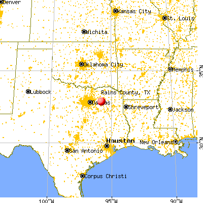 Rains County, TX map from a distance