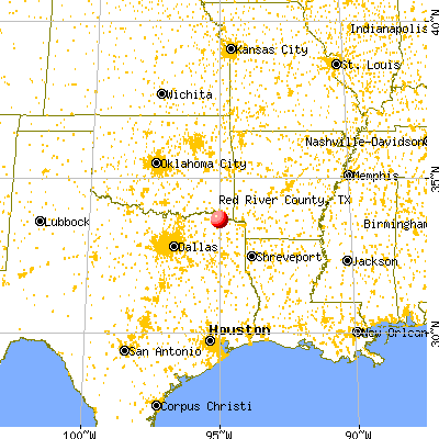 Red River County, TX map from a distance