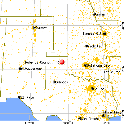 Roberts County, TX map from a distance