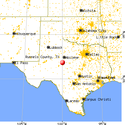 Runnels County, TX map from a distance