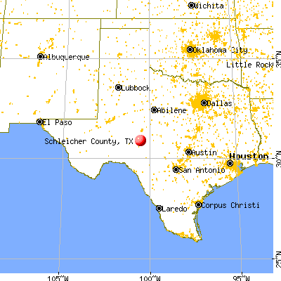 Schleicher County, TX map from a distance
